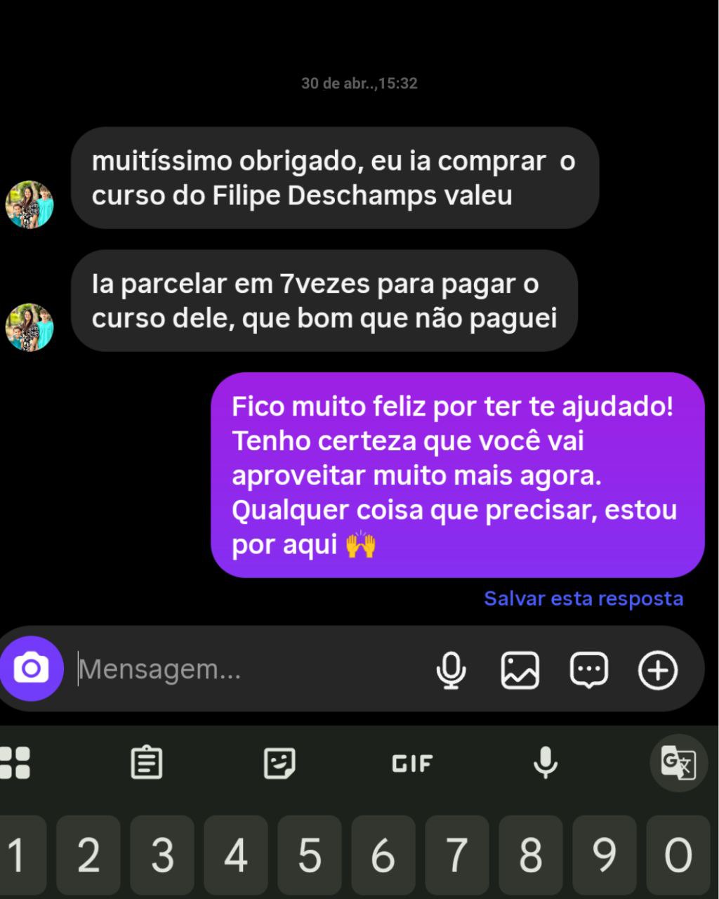 Depoimento de cliente satisfeito